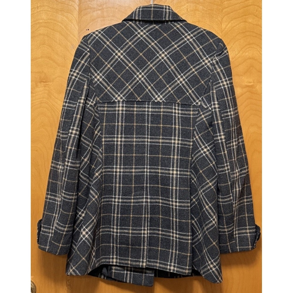 Via Womens Double Breasted Wool Blend Swing Coat Fully Lined Gray/Camel Sz 10 - Picture 2 of 13